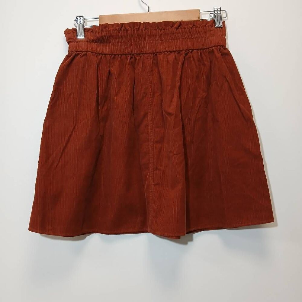 Madewell Womens Small corduroy mini skirt rust brown copper flare full - Picture 6 of 8